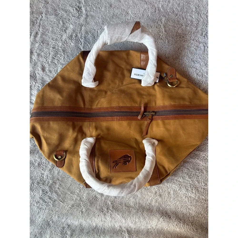 FH Wadsworth NYC Buffalo Bills Canvas Leather Duffel Bag Brown Travel Weekender